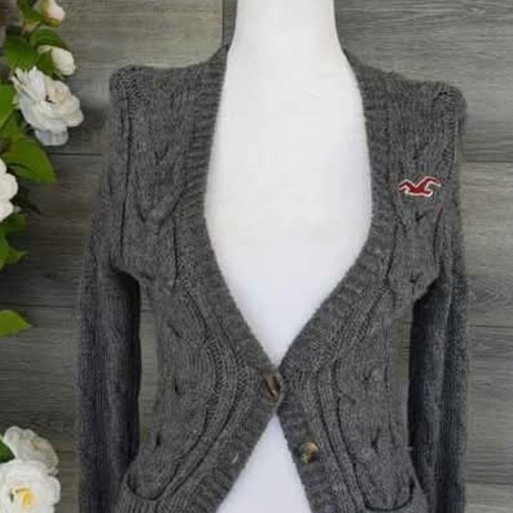 Hollister Charcoal Open-Front Cardigan